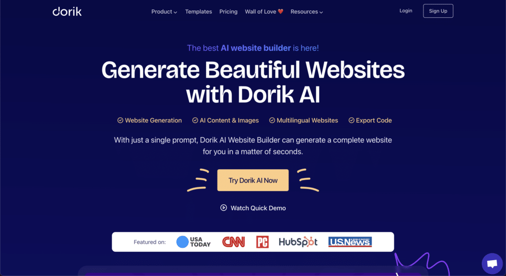 Dorik AI Landing Page