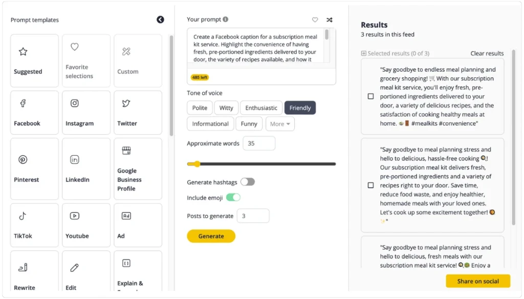 Facebook AI post generator