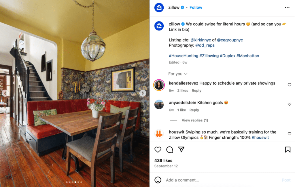Instagram carousel from zillow