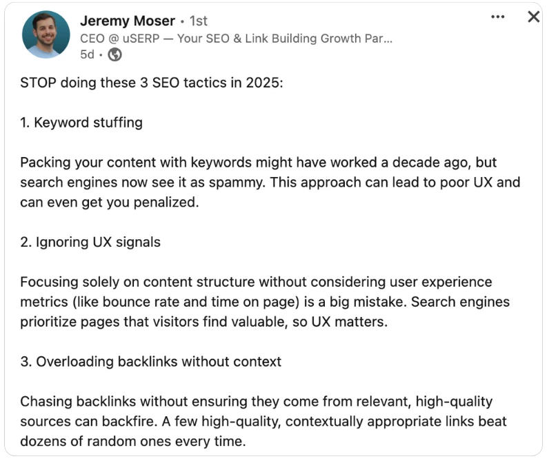 LinkedIn post starting with an engaging hook