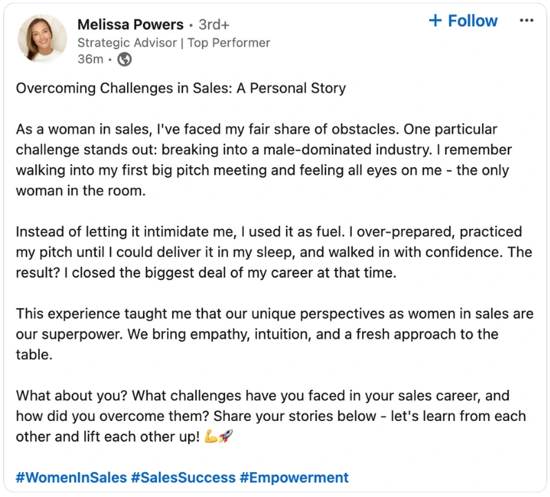 LinkedIn post that tells a story