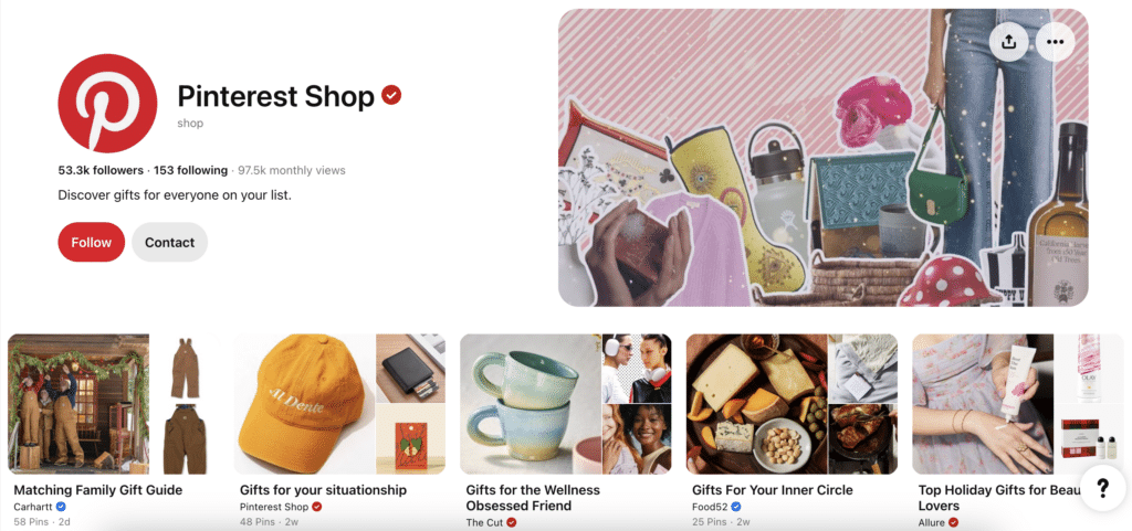 Pinterest shop gift boards