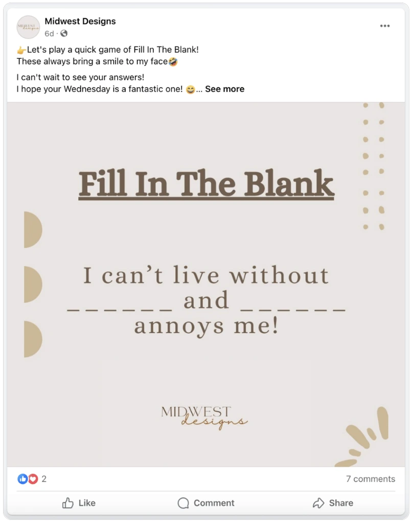 fill in the blanks facebook post example