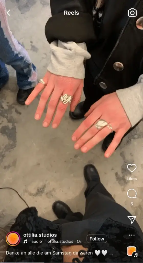 reel showcasing jewellery from Ottilia Studios