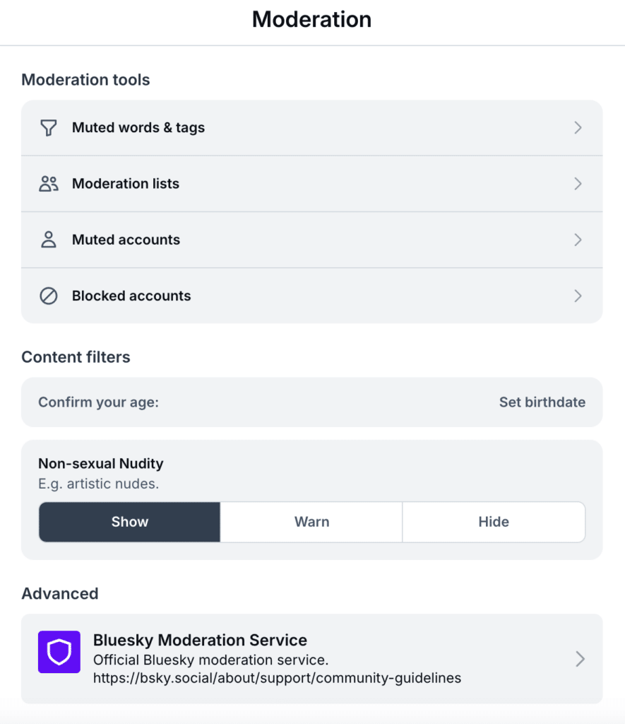 Bluesky moderation settings