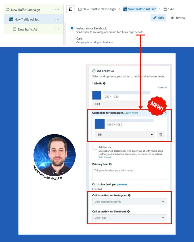 Facebook and Instagram customized ads