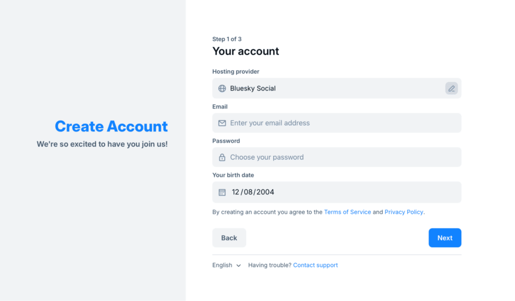 create bluesky account