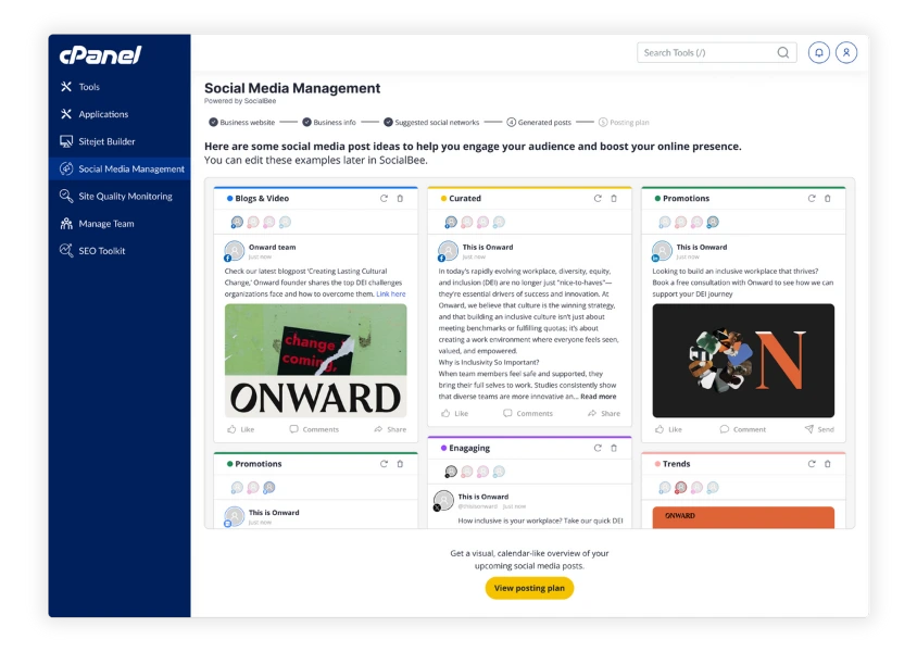 SocialBee AI assistant in cPanel