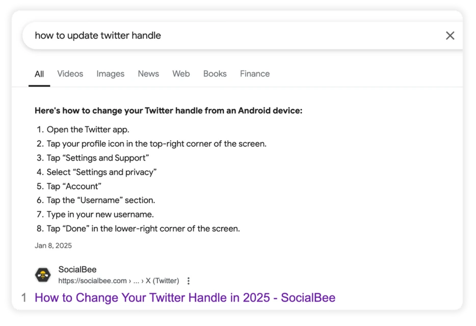 SocialBee Google snippet