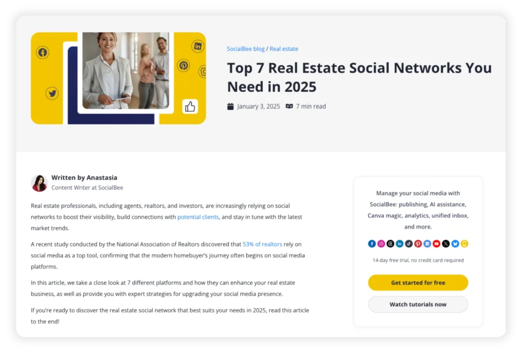 SocialBee article for real estate