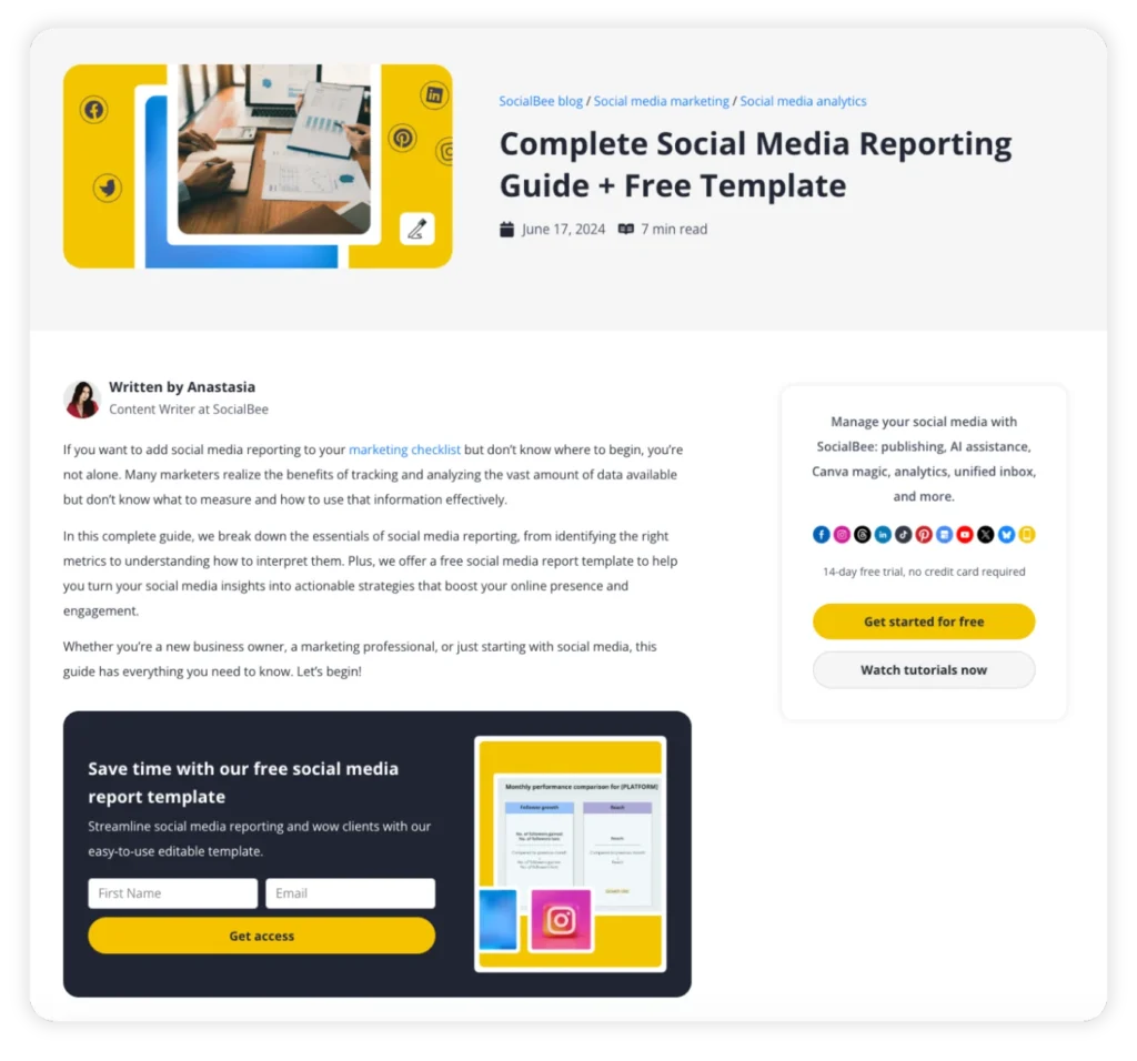 SocialBee templates in blog post