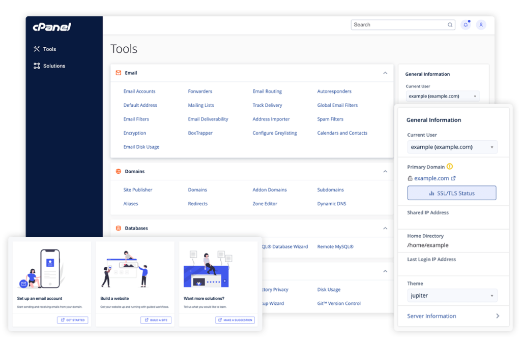 cPanel dashboard