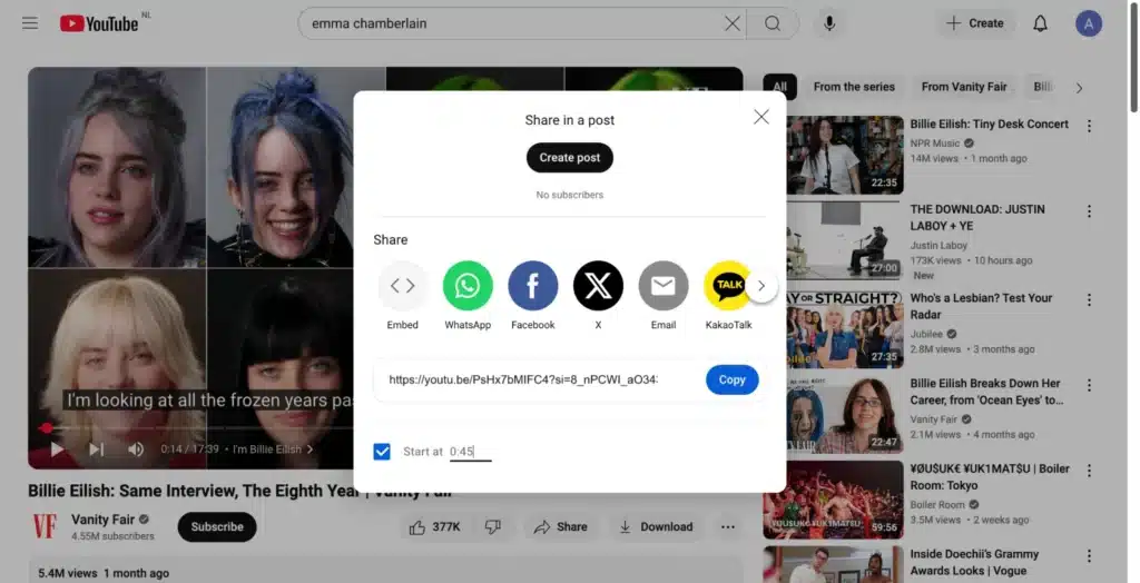 copy youtube link