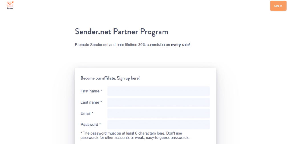 Sender - affiliate program login