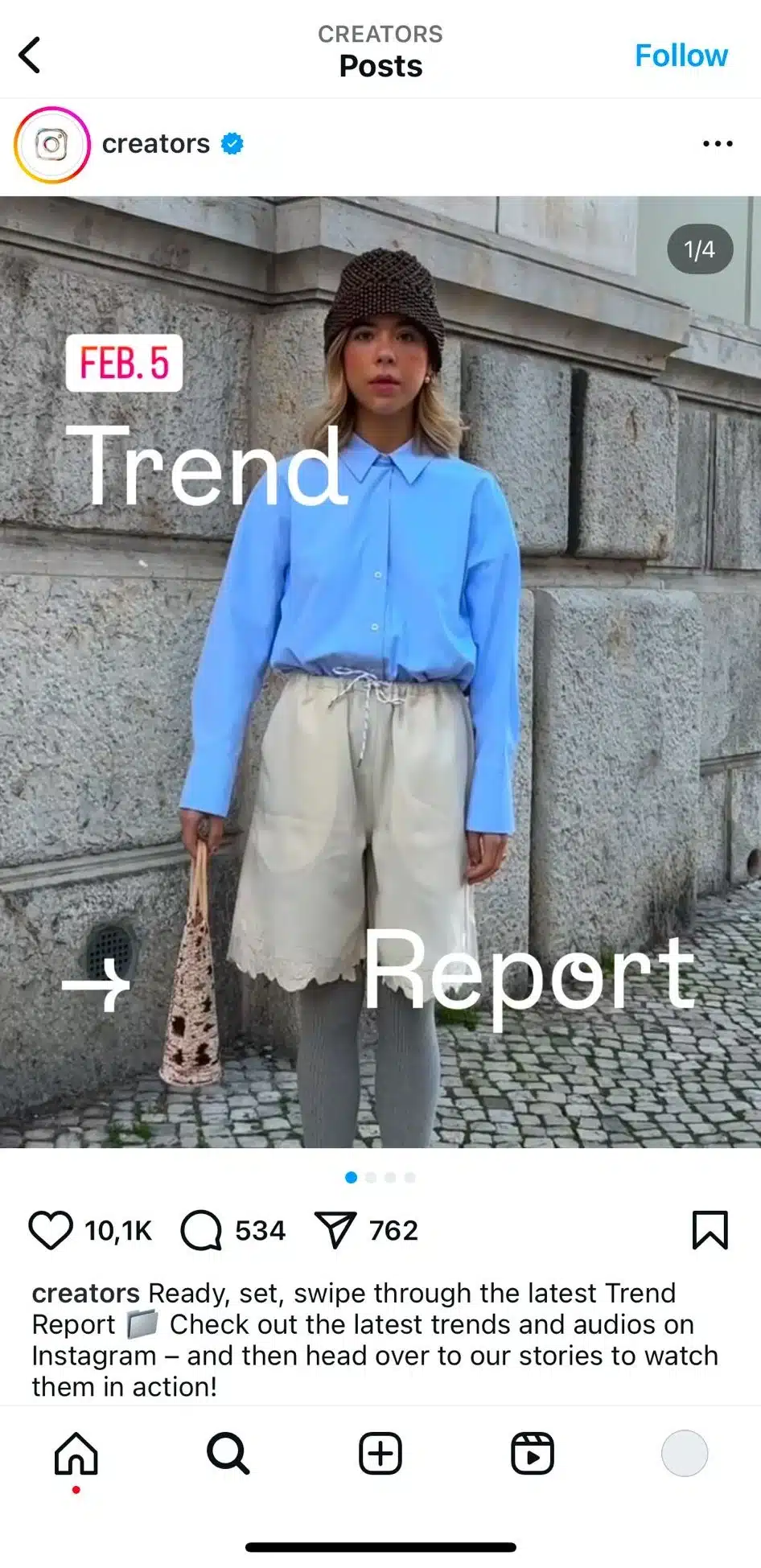 screenshot from instagram's creators account of february trend report