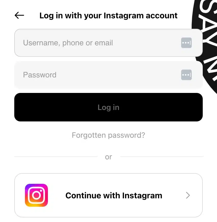 Threads login screen asking for Instagram credentials with options to enter a username/password or continue with Instagram.