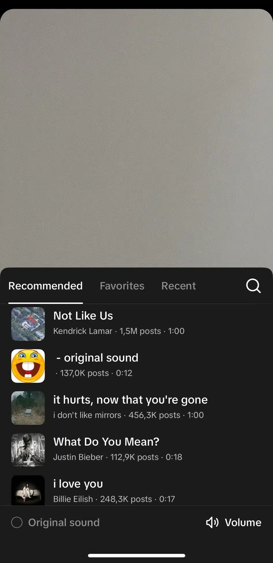 TikTok recommended audio section