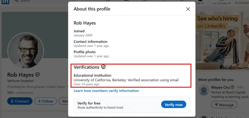 educational institution verification on linkedin