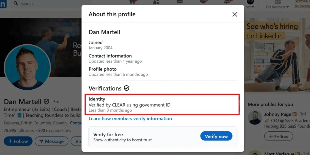 verified identity on linkedin with CLEAR