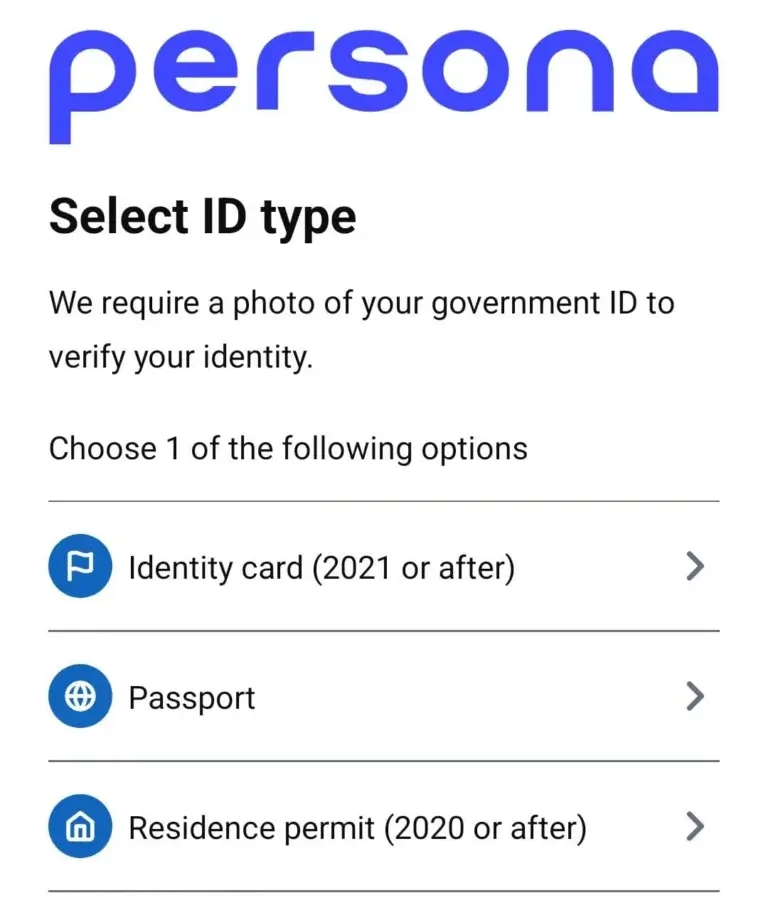 select ID type on persona