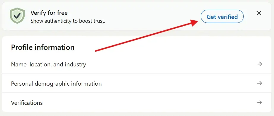 button to get verified for free on linkedin