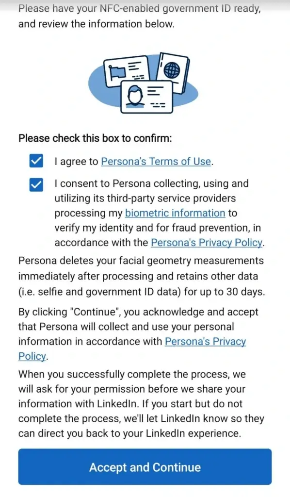 terms and conditions verification on persona