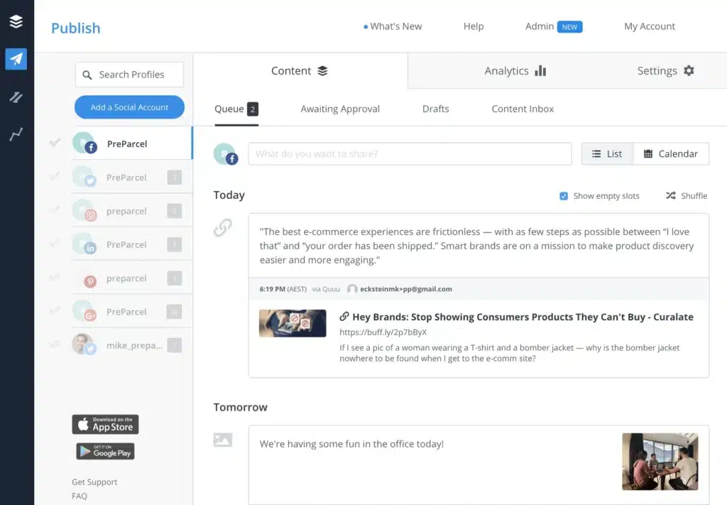 Screenshot of Buffer dashboard