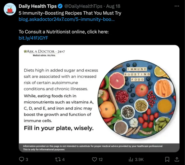 daily health tips twitter post with must-try food recipes