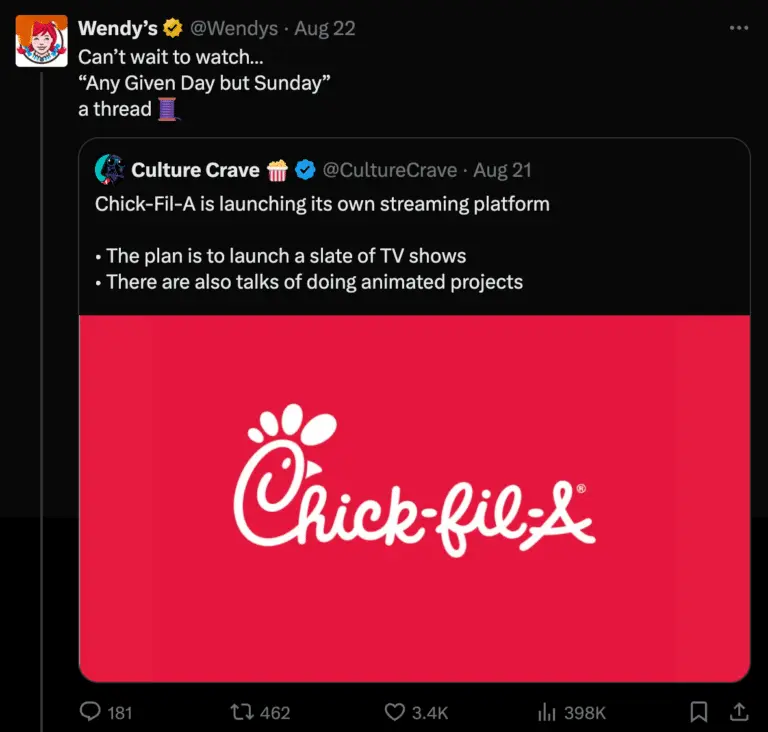 wendy's retweet of post about chick-fil-a