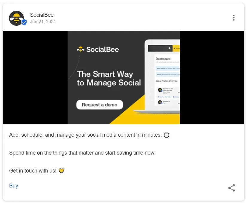 SocialBee Google Business Profile post