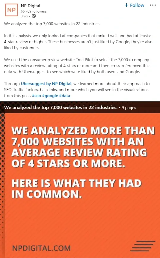 NP Digital LinkedIn post