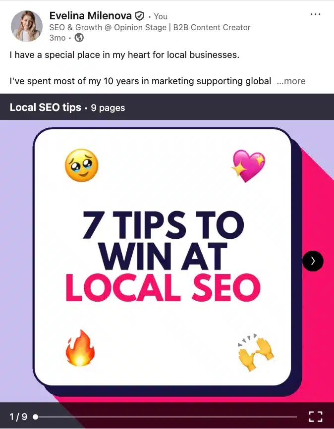 Post en carrusel de LinkedIn de Evelina Milenova titulado
