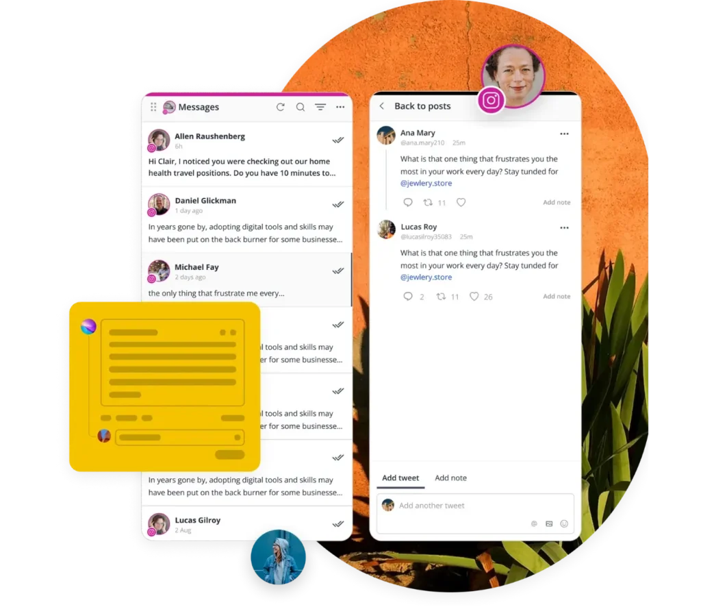 SocialBee’s Instagram inbox showing private messages and post comments in one unified dashboard.