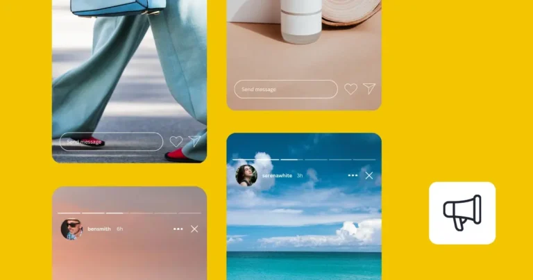 Rejilla de Historias de Instagram con contenido de moda, belleza y viajes, que ilustra ejemplos de publicaciones de historias programadas para marketing en redes sociales.