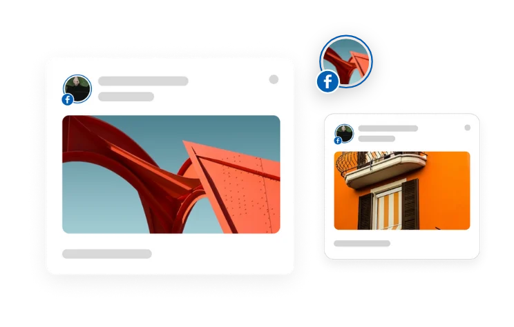 Two stylized social media post mockups representing X (formerly Twitter), each showing a profile photo, placeholder text, and colorful image previews.