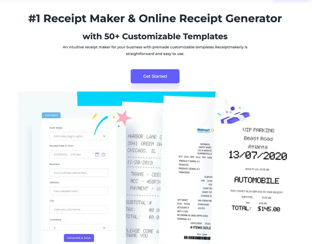 Receipt maker homepage
