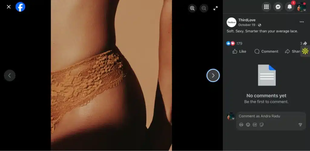 Close-up of a person’s lower torso wearing lace underwear in a warm, neutral color against a soft background.