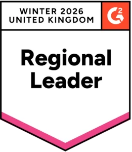 Winter 2026 G2 badge showing ‘Regional Leader’ for Small Business in Europe in social media management.