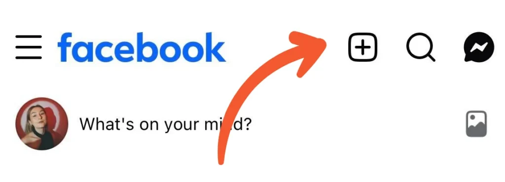 Facebook home screen with the plus (+) create button highlighted, showing where to start creating a new Reel.