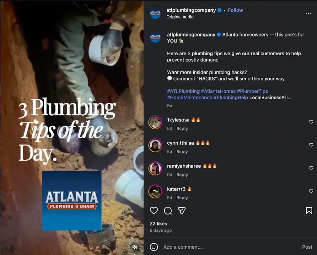 Plumber working in a narrow trench fixing pipes with overlaid text “3 Plumbing Tips of the Day” and company branding.