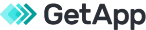 GetApp logo with overlapping teal geometric shapes and the brand name in dark text.