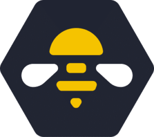 SocialBee logo featuring a stylized yellow bee icon on a dark hexagonal background.