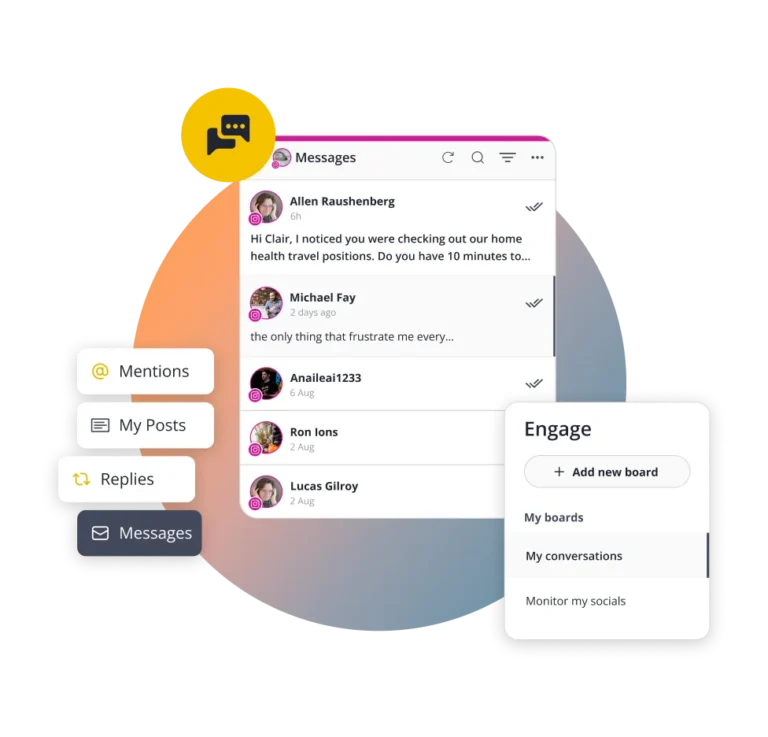 SocialBee social inbox interface showing messages, mentions, and replies from multiple platforms in one dashboard for easy engagement