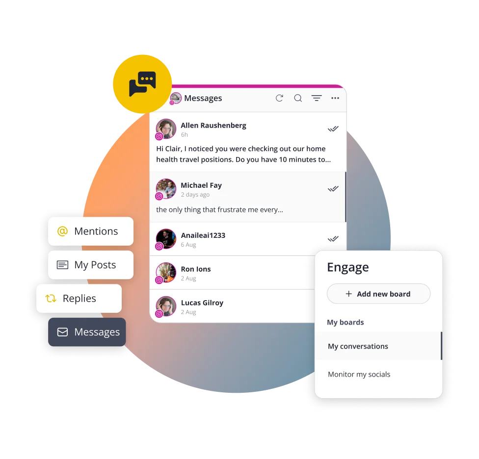 SocialBee social inbox interface showing messages, mentions, and replies from multiple platforms in one dashboard for easy engagement