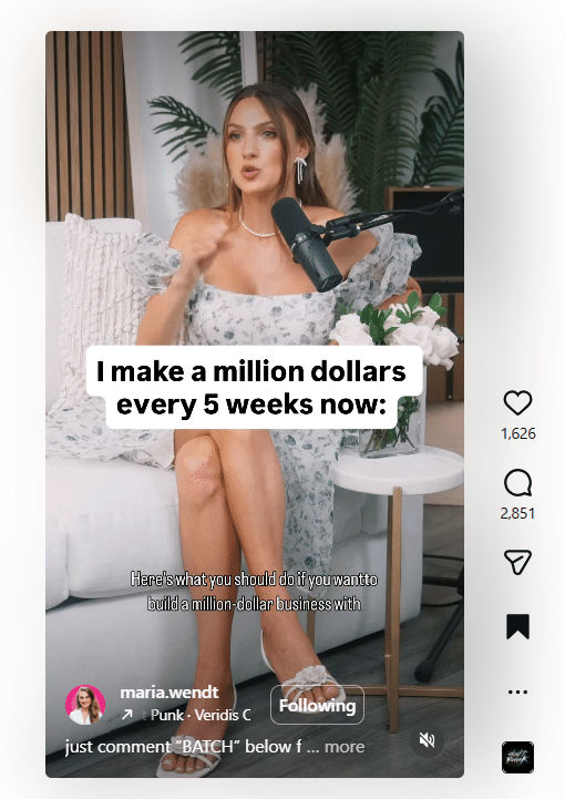 Instagram Reel with on-screen text hook and captions designed to increase engagement and visibility