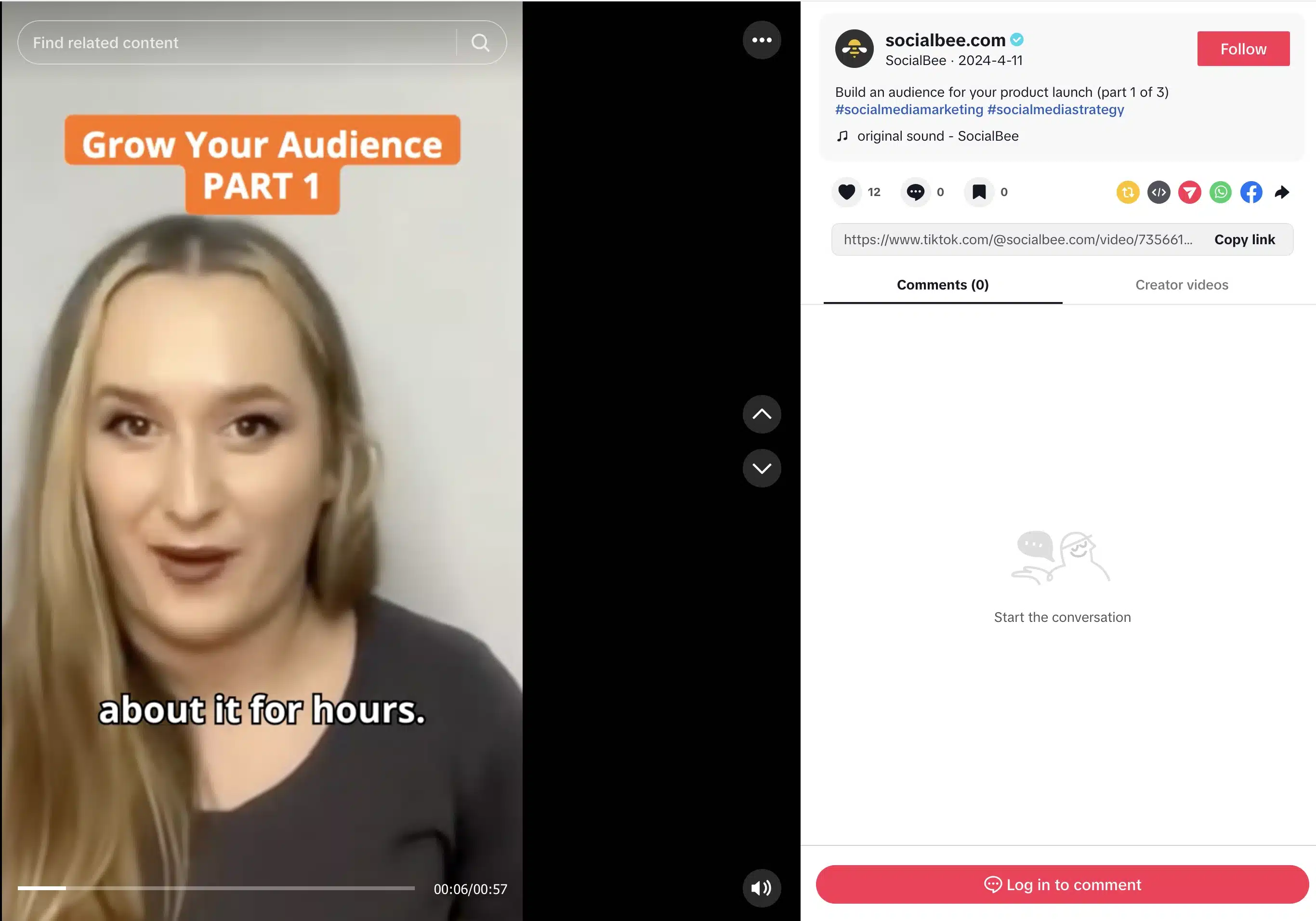 Pantalla de vídeo de TikTok que muestra a una mujer hablando a cámara con el texto en pantalla