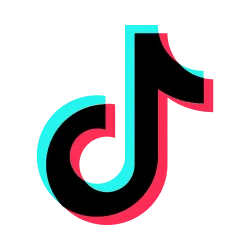 TikTok logo with stylized musical note in cyan and pink