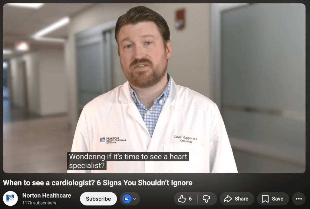 Cardiologist explaining the warning signs that indicate when to see a heart specialist in a YouTube educational video.