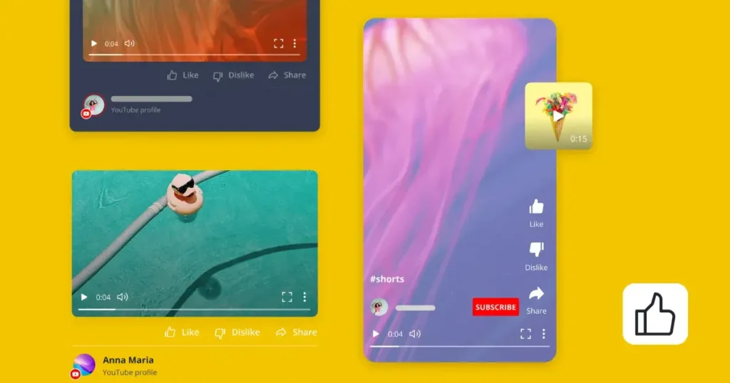 Illustration showing how one YouTube video can be repurposed into short-form videos and social media content for multiple platforms.