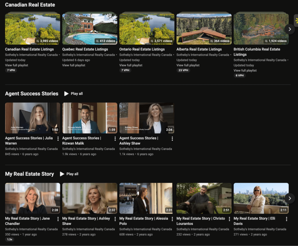 Example of a YouTube channel using playlists to organize videos by topic, making it easier for viewers to discover related content.